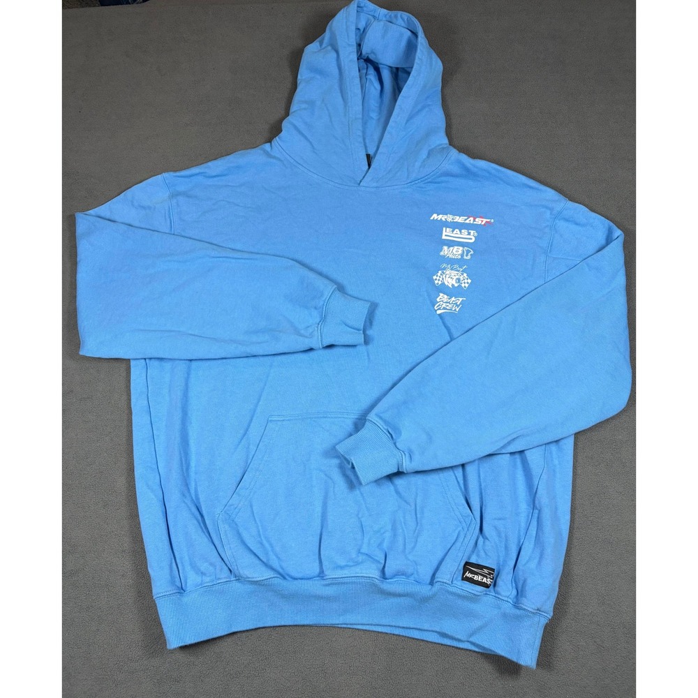 Mr Beast Hoodie Mens XL Blue Graphic Logo Pullover Sweatshirt